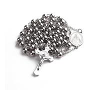 HELLOWIN 6mm Beads Stainless Steel Saint Benedict and Crucifix Cross Pendant Rosary Necklace with Gift Box, Stainless Steel, No Gemstone