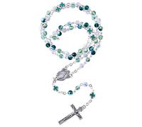 HELLOWIN 6mm Crystal Beaded Catholic Virgin Mary Rosary Necklace with Cross Glory Beads for Women in PU Leather Bag, Regular Size, Crystal, No Gemstone
