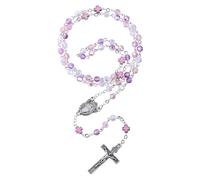 HELLOWIN 6mm Crystal Beaded Catholic Virgin Mary Rosary Necklace with Cross Glory Beads for Women in PU Leather Bag, Regular Size, Crystal, No Gemstone