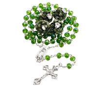 HELLOWIN 8mm Crystal Beads Guadalupe Catholic Rosary Necklace with Large Rose Glory Beads for Women in Velvet Bag