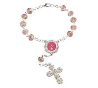 HELLOWIN 8mm Murano Rose Beads Catholic Virgin Mary Car Rosary for Rearview Mirror with Gift Box, Middle, Glass, No Gemstone