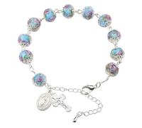 HELLOWIN Murano Rose Beads Guadalupe Medal Crucifix Charm Catholic Rosary Bracelet for Women with Gift Box, 8mm*10mm, Murano Glass, no gemstone