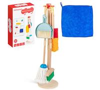 HELLOWOOD Kids Cleaning Set, 8 pcs Housekeeping Pretend Play Set Wooden Toy
