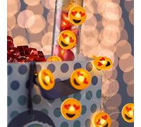 Hellum 10 LED Emoji Light Chain with Heart Eyes, Battery Operated Fairy Lights for Valentine's Day, Mother's Day, Birthday, Anniversary, Illuminated 0,9 m, String Light with Flexible Wire 522969