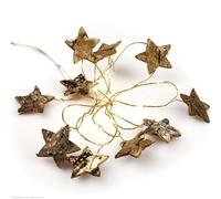 hellum 151060 LED Fairy Lights with Stars, 20 Birch Bark Stars, Warm White LED with Timer, Battery Operated (3 x AA Not Included) Christmas Decoration for Indoor Use