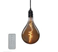 Hellum Battery Operated Hanging Lamp with Remote Control - Smoky Bulb, Dimmable A130 13 x 27cm Outdoor/Indoor Retro Light - 150452