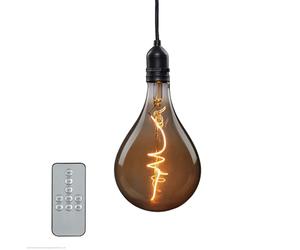 Hellum Battery Operated Hanging Lamp with Remote Control - Smoky Bulb, Dimmable A130 13 x 27cm Outdoor/Indoor Retro Light - 150452