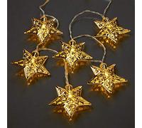 hellum Indoor Fairy Lights with Gold Stars, 10 Stars, Illuminated Warm White, 1.35 m Illuminated Length, Battery Operated, Transparent Cable, Christmas Lighting Indoor Window, Christmas Decoration