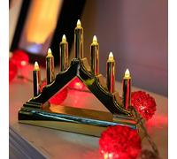 Hellum, LED Candle Holder, Candle Arch, Plastic, Gold, 7 Warm White LEDs, 16 x 13 cm, Indoor, Battery Operated (2AA), Christmas Decoration, 520965