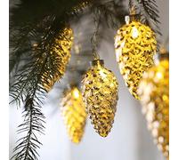 Hellum LED Fairy Lights with Pine Cones, Gold Antique Finish, 10 LEDs, Warm White, Battery Operated (3 x AA Not Included), Indoor IP20, Illuminated Length 1.8 m, Decoration, Christmas Tree, 521320