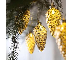 Hellum LED Fairy Lights with Pine Cones, Gold Antique Finish, 10 LEDs, Warm White, Battery Operated (3 x AA Not Included), Indoor IP20, Illuminated Length 1.8 m, Decoration, Christmas Tree, 521320