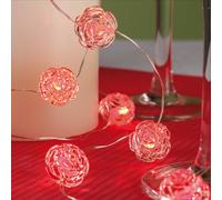 Hellum LED red Rose Fairy Lights, Valentine's Day Decoration, batteryoperated Lights with 20 LED for Indoors, Illuminated Length 3,80 m, Flexible Copper Wire red Rose String Lights for Indoor 300192