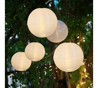 Hellum Outdoor Lanterns, Weatherproof, Set of 5, Warm White with Remote Control, 2 x Diameter 25 cm, 3 x Diameter 20 cm, LED Lanterns, Outdoor Battery, Lanterns for Outdoor Wedding Decoration, Balcony
