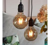 Hellum Retro Hanging lamp with Battery and Remote Control Outdoor Set of 2, dimmable Light Bulb with Battery and Timer (8xAA not Included), Golden, Light Bulb G95 Ø9,5cm, 151428