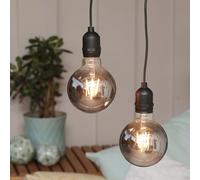 Hellum Set of 2 Vintage Pendant Lights for Outdoors, Smoky Grey Retro Pendant Lights with Timer and dimmer, G95 Ø 9.5 x 13.7 cm, Two Round Light Bulbs with Remote Control, Outdoor Light Bulbs 151442