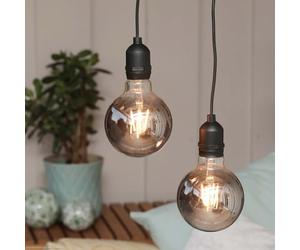 Hellum Set of 2 Vintage Pendant Lights for Outdoors, Smoky Grey Retro Pendant Lights with Timer and dimmer, G95 Ø 9.5 x 13.7 cm, Two Round Light Bulbs with Remote Control, Outdoor Light Bulbs 151442