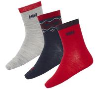 Helly Hansen Unisex Kids 3pk Wool Socks, 951 GREY MELANGE/ NAVY/ RED, 8.5-10 UK