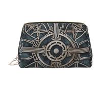 Helm of Awe Makeup Bag for Women Cosmetic Bags Leather Travel Makeup Case Organizer Waterproof Make up Pouch Open Flat Toiletry Bag Portable Storage Pouch for Travelling, Gold, One Size