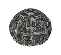 helm of awe Printed Shower Cap For Women Double Layer Waterproof Bath Hair Hat Reusable Bath Caps Elastic Hair Protection Ladies Spa Salon Bathing Shower Hat