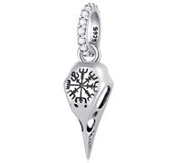 Helm of Awe Raven Skull Pendant Charms fit Pandora Amulet Bracelet, 925 Sterling Silver Gothic Crow Skeleton with Viking Compass Rune Beads, Gift for 'Odin's Wrath' Halloween/Christmas