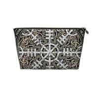 Helm of Awe Womens Makeup Bag Leather Travel Toiletry Organizer Wash Bag Cosmetic Pouch with Zipper Girls Handbag Gold