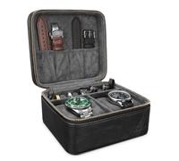 HELMDY 2 Slots Watch Travel Case with Accessory Compartment, Watch Straps, Rings, Cufflinks Portable Storage Travel Case, PU Leather Watch Box Organizer Case with Zipper, Ideal for Gift (Black)