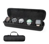 HELMDY 5 Slots Watch Travel Case for Men & Women: Watch Box Organizer Case with Carry Handle, Portable Watch Storage & Travel Case, Watch Roll Fits Wrist Watches & Smart Watches