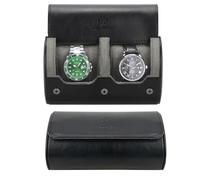 HELMDY Travel Watch Case - Two Watch Roll Storage Box Organizer for Men's Women's Wristwatches & Smart Watches up to 50 mm (Black / 2 Slot)