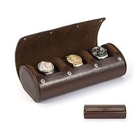 HELMDY Watch Travel Case for Men & Women: 3 Slot Watch Box Organizer Display Case - Portable Watch Storage & Travel Case - Watch Roll Fits All Wrist Watches & Smart Watches Up to 50 mm (Brown)