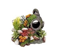 Nobby Aquarium Plant Decoration, 13.5 x 11 x 12 cm, Green, Flowered, Resin, Unique Helmet with Plants Design, Suitable for Fresh or Salt-Water, Small Breeds, Unisex