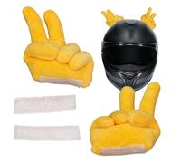 Helmet Ears - 12x11.5cm Plush Ornament Creative Bike Accessories Funny Gesture Prank Prop Vivid Yellow Hand Decoration Bicycle Gear Unique Personality Statement Piece