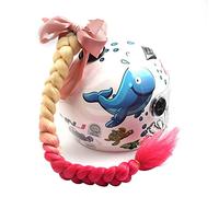 Helmet Ponytail Pigtails Twist Braids Hair with Bowknot Detachable Suction Cup for Motorcycle Motorbike Bike Bicycle Cycling Bikers Riders Scooter Costume Cosplay (Golden Pink)