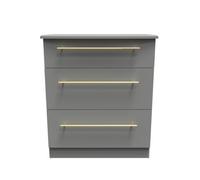 Welcome Furniture Ready Assembled Waltham 3 Drawer Deep Chest - Dust Grey