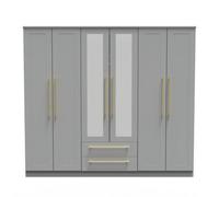 Welcome Furniture Ready Assembled Waltham Tall 6 Door Wardrobe - Dust Grey, Cream