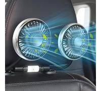 Helmsyde Car Fan for Backseat Dual Head USB Fan for Car, 5V 2A Auto Car Cooling Fan 3 Speeds 360 Degree Rotatable Electric Vehicle Fan for Rear Seat Passengers with Light for SUV RV Truck(180cm Cable)