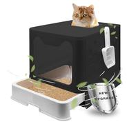 Helntova Cat Litter Box, Foldable Enclosed Cat Litter Box with Lid, Large Top Exit Design with Pull-Out Drawer & Scoop, Easy Clean Odor Control -Black