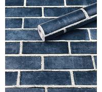 HeloHo 196.8"X17.7" Navy Blue Brick Wallpaper Peel and Stick Self-Adhesive Removable Brick 3D Textured Wall Paper for Kitchen Backsplash Living Room Bedroom Decor
