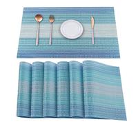 HeloHo Blue Placemats Set of 6,Stain-Resistant Kitchen Table Mats Washable Placemats Crossweave Woven Vinyl Placemat for Kitchen Dining Table