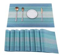 HeloHo Blue Placemats Set of 8,Vinyl Table Place Mats, Heat Resistant Stain Resistant Foldable Placemats, Washable Wipeable Placemat for Kitchen Dining Table Decoration Indoor Outdoor.