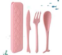 Heloner Reusable Travel Utensils Set with Case, Ocean Themed Plastic Cutlery Set Fork and Spoon Set for Lunch Box Accessories, Portable Flatware Utensil Set for Daily Use or Outdoor (Pink)