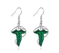 HELORET Arwen Evenstar/Elven Green Tree Leaf Drop Earrings Lord of The Ring Hobbit Earrings with Cubic Zirconia, Elvish Jewelry for Women, Stainless Steel, Cubic Zirconia