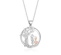 HELORET Tree of Life Pendnat Sunflower/Celtic Necklace with Blue Crystal Tree Jewelry Gifts for Women, Brass, Cubic Zirconia