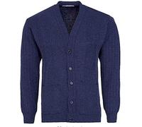 HeLovesWearing Mens Knitted Cardigan Classic Style Cardigans V Neck Button Crew Neck Zipper Jumper Plain Coloured (Navy Blue/Button, L, l)