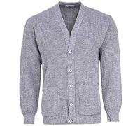 HeLovesWearing Mens Knitted Cardigan Classic Style Cardigans V Neck Button Crew Neck Zipper Jumper Plain Coloured (Light Grey/Button, L, l)