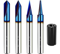 Helovmine Engraving Bits 15, 20, 60, 90 Degree CNC Wood Carving Router Bit Set with Nano Blue Coated, Marking Conical Engraving Router Tool , 2 Flutes Tungsten Steel Straight CNC V-bit 1/4 Inch Shank
