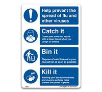 Help prevent the spread of flu and viruses Sign, A5 Self-adhesive Vinyl, Office, Retail, Business Warning Door notice