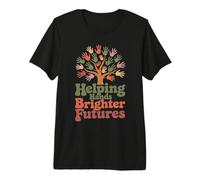 Helping Hands Brighter Futures Retro Groovy Teacher Support Premium T-Shirt