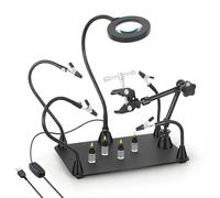 Helping Hands Soldering Circuit Board Holder Magnetic Third Hand Tools with 3X LED Magnifying Lamp, 360 Hot Air Gun Holder, Flexible Metal Arms Heavy Duty Base Electronic Repair Tool Magic Hand