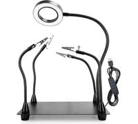 Helping Hands Soldering Station,Third Hand Soldering Tool | Comes with 5X Magnifier,LED Light,4 Flexible Arms,PCB Clamp & Non-slip Base,for Soldering,Electronics Repair & Handcrafts