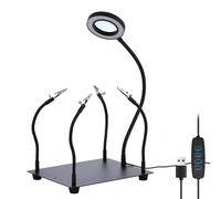 Helping Hands Soldering Station Tool with 6X Magnifying Glass, Dimmable LED Light can Adjustable Brightness and Color, Third Hand Holder with Metal Base and 4 Flexible Arms for Electronic Repair
